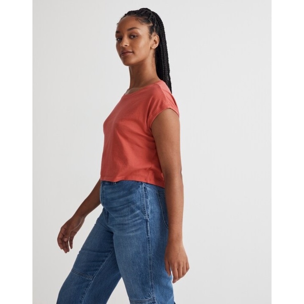 Madewell Softfade Cotton Crewneck Cropped Muscle Tank Oxidized Ruby Size Large